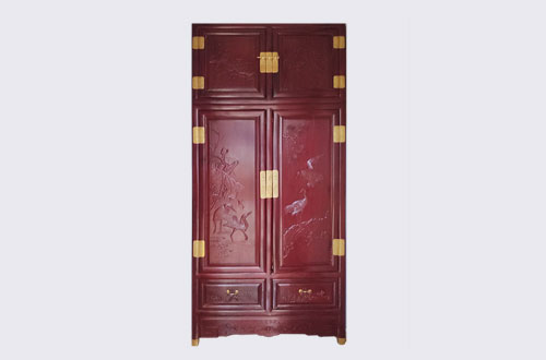 路北高端中式家居装修深红色纯实木衣柜